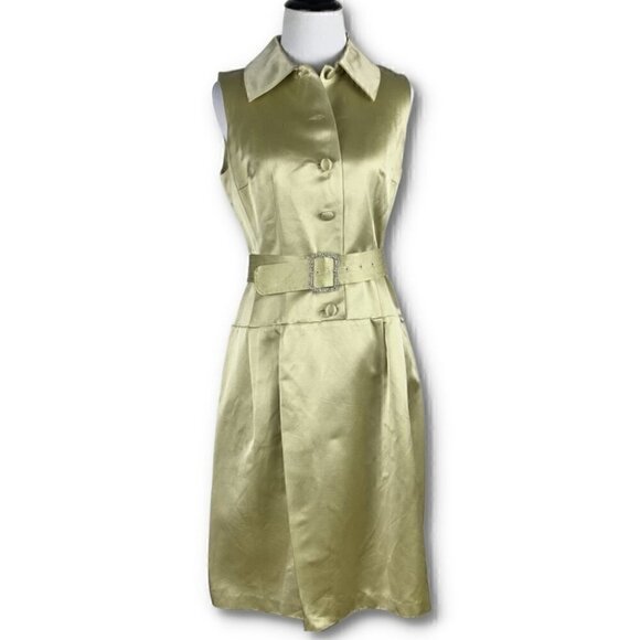 Ricki Freeman Teri Jon dress size 4 100% silk chartreuse square rhinestone belt - Picture 11 of 11